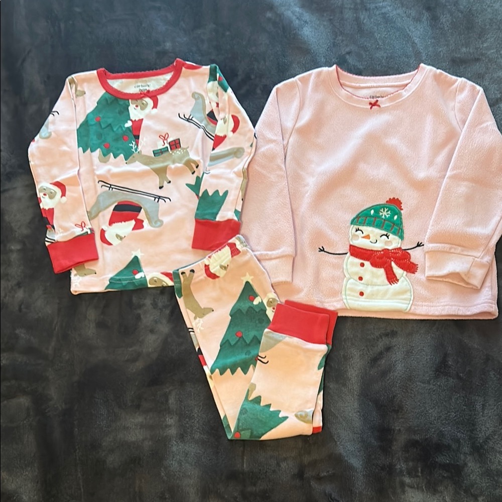 Bundle Santa Snowman Kids Pajama Set - Pink and Red 2T